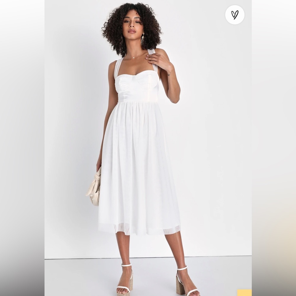 🆕“Lulus” Twirling For You Ivory Lace-Up Bustier Tulle Midi Dress XLG - Picture 3 of 13